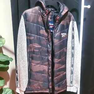 Reebok Camo Puffer Jacket with Gray Sleeves